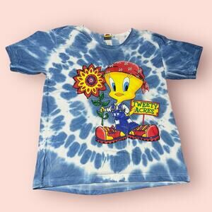 Vintage 90s Tweety Bird Tie Dye Looney Tunes Warner Bros T-Shirt Size XL